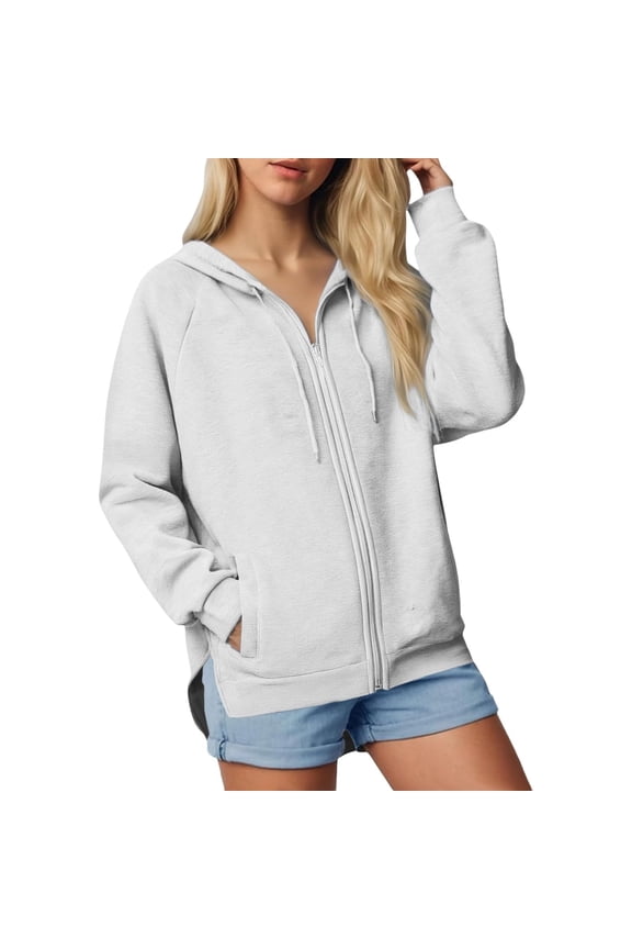 Women’s Hooded Zip Up Oversized Hoodie Jacket Soft Fabric Pouch Pocket Comfortable for Loungewear Weekend Trips Spring Summer White XXL