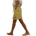 thumbnail image 1 of SAFUNY Women's Linen Loose Shorts Drawstring Waist Cuffed Hem Beach Vacation Bottoms Yellow XXXXL, 1 of 9