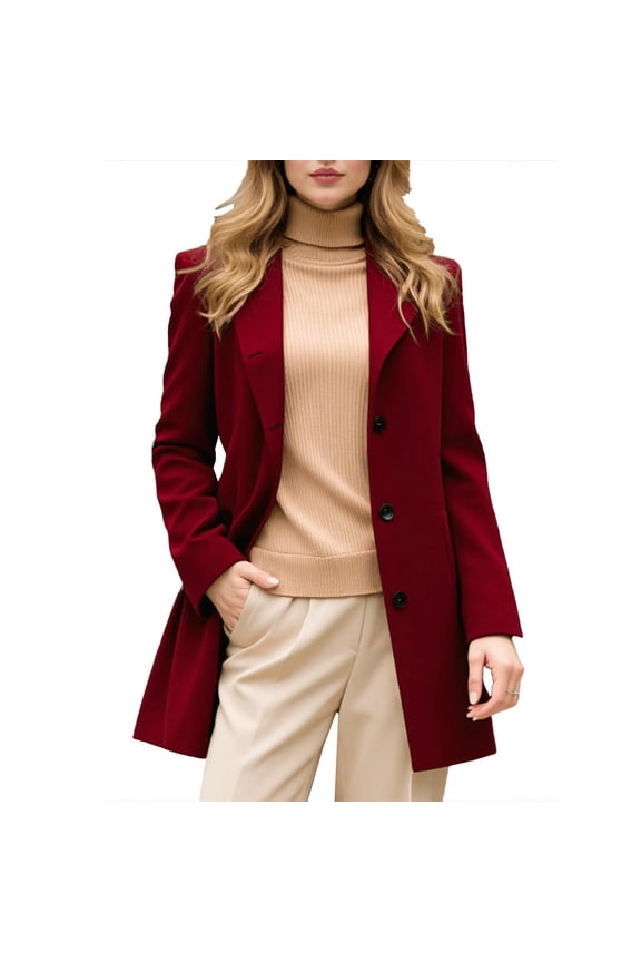 Women’s Long Breasted Coat Slim Warm Design Elegant for Office Commutes Formal Events Cool Weather Wine L
