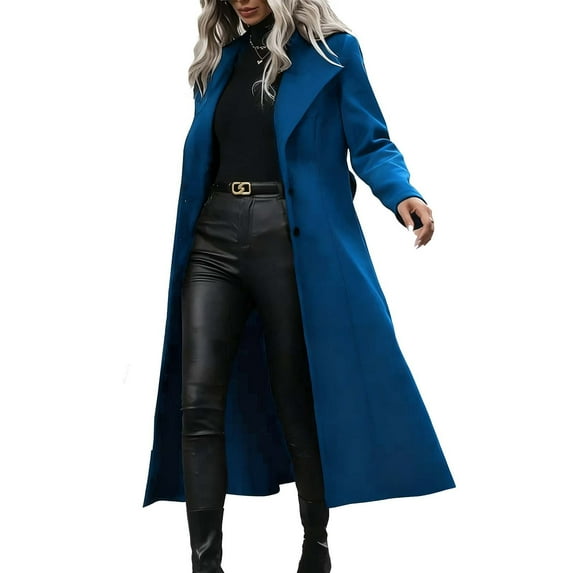 SAFUNY Women’s Long Cinched Waist Trench Coat Structured Windproof Stylish for Office Commutes Formal Events Cool Weather Blue XXL
