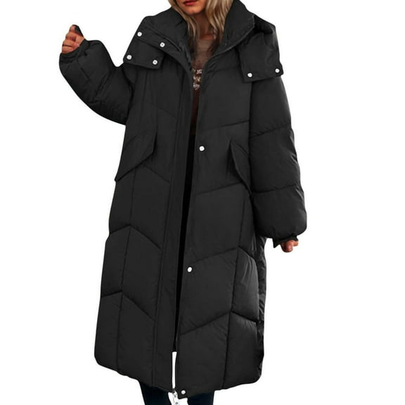 SAFUNY Women’s Long Hooded Parka Puffer Coat Windproof Thick Insulated for Travel Snow Days Cold Climates Black XL