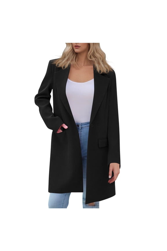Women’s Long Open Front Coat Loose Design Warm Windproof for Daily Commutes City Strolls Cold Weather Black L