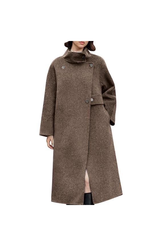 Women’s Long Wrap Collar Coat Loose Belted Design Warm Windproof for City Strolls Travel Cold Weather Khaki M