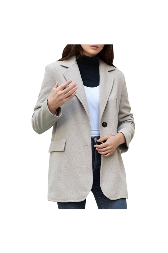 Women’s Mid Length Breasted Blazer Structured Lapel Detail Stylish for Office Wear Formal Events Cool Seasons Beige XXL