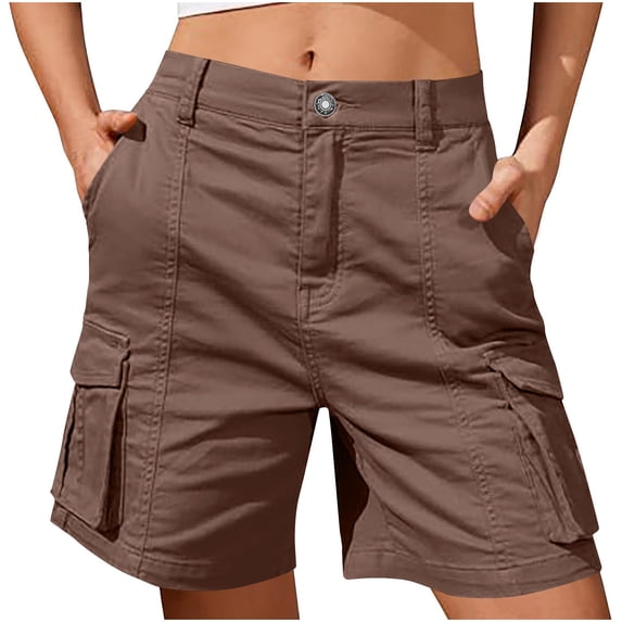 SAFUNY Women's Multi Pocket Cargo Shorts Button Fly Casual Bottoms Coffee S