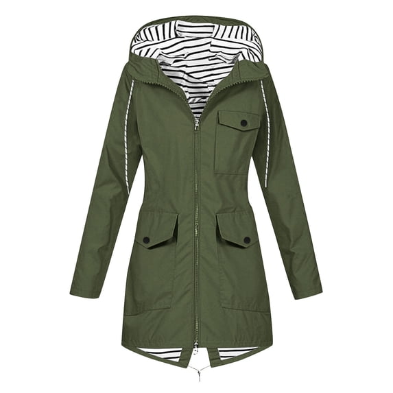 SAFUNY Women’s Parka Jacket Mid Length Construction Drawstring Hood Spacious Pockets for Outdoor Travel City Strolls Cool Weather Army Green L