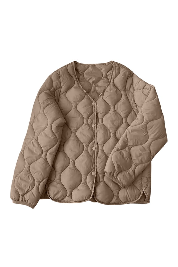 Women’s Quilted Cropped Jacket Diamond Pattern Design Lightweight Warm for Casual Dates Daily Errands Cool Seasons Khaki M