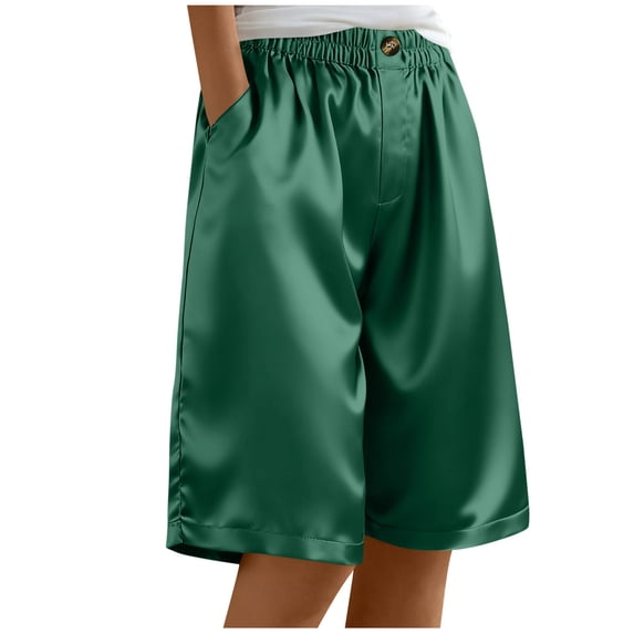 SAFUNY Women's Shiny Drawstring Shorts Elastic Waist Pocketed Athletic Basketball Bottoms Green S