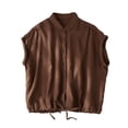 thumbnail image 1 of SAFUNY Women's Short Sleeve Collared Neck Drawstring Blouse Loose Lightweight Daily Casual Top Coffee L, 1 of 6