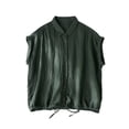 thumbnail image 1 of SAFUNY Women's Short Sleeve Collared Neck Drawstring Blouse Loose Lightweight Daily Casual Top Green XL, 1 of 7