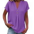 thumbnail image 1 of SAFUNY Women's Short Sleeve V Neck Button Placket Blouse Oversized Soft Daily Casual Top Purple L, 1 of 6