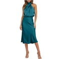 thumbnail image 1 of SAFUNY Women's Sleeveless Midi Dress Halter Neck Design Belted Waist Detail Flowy Fabric For Daily Outings And Weekend Wear Sky Blue S, 1 of 8