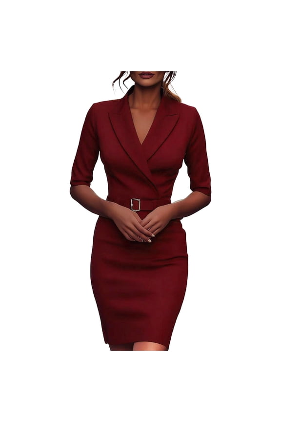 Women's Surplice V Neck Bodycon Dress Short Sleeve Ruched Pullover Stretchy Office Date Party Dress Red XL