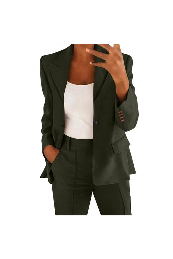 Women’s Tailored Blazer Suit Set Structured Lapel Detail Wrinkle Resistant Elegant for Office Meetings Formal Events All Seasons Army Green L