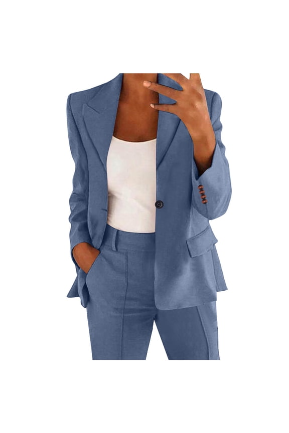 Women’s Tailored Blazer Suit Set Structured Lapel Detail Wrinkle Resistant Elegant for Office Meetings Formal Events All Seasons Light Blue XL