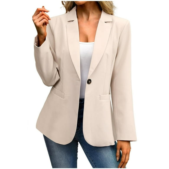 SAFUNY Women’s Tailored Breasted Blazer Structured Wrinkle Resistant Elegant for Business Meetings Formal Events All Seasons Beige L