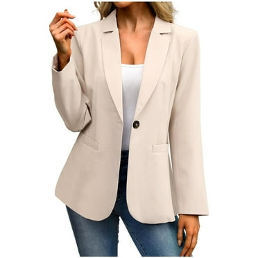 SAFUNY Women’s Tailored Breasted Blazer Structured Wrinkle Resistant Elegant for Business Meetings Formal Events All Seasons Beige M