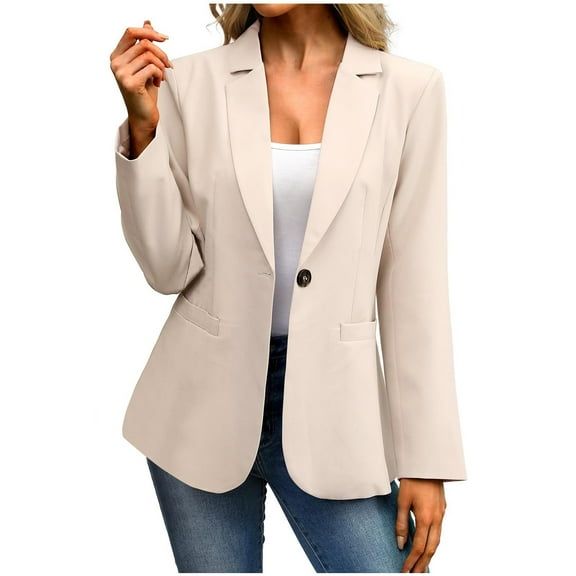 SAFUNY Women’s Tailored Breasted Blazer Structured Wrinkle Resistant Elegant for Business Meetings Formal Events All Seasons Beige M