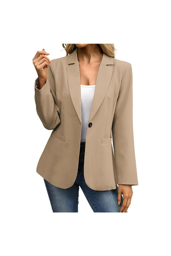 Women’s Tailored Breasted Blazer Structured Wrinkle Resistant Elegant for Business Meetings Formal Events All Seasons Khaki XXL