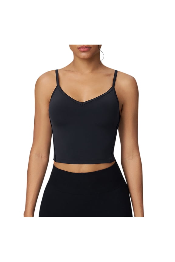 Women's Thin Strap V Neck Sleeveless Cami Top Basic Tank Top for Layering and Everyday Style Black S