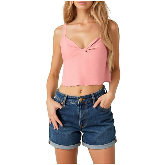 SAFUNY Women's Thin Strap V Neck Sleeveless Cami Top Form ting Tank Top for Summer Casual Pink L