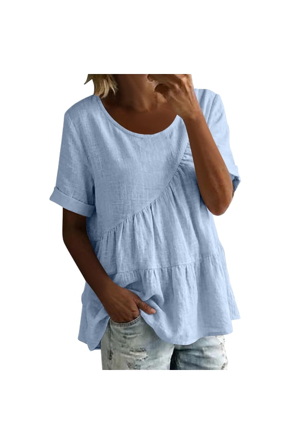 Women's Top Contouring Loose Crew Neck Short Sleeve High Quality Material For Lasting Wear Blue M