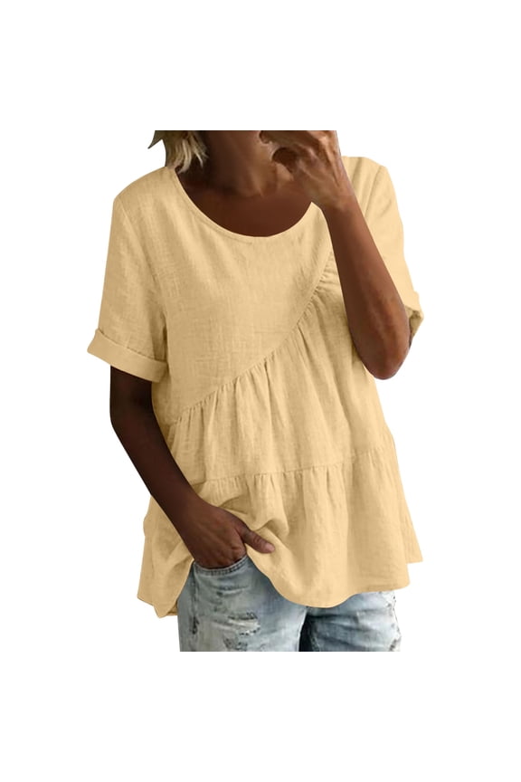Women's Top Contouring Loose Crew Neck Short Sleeve High Quality Material For Lasting Wear Yellow M