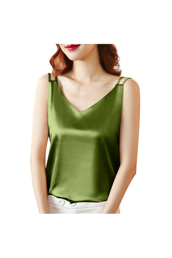 Women's Twofer Style Sleeveless Blouse Casual Tank Top for Everyday Wear and Office Casual Army Green M
