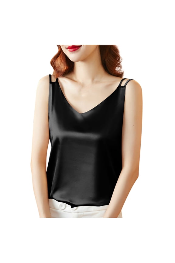 Women's Twofer Style Sleeveless Blouse Casual Tank Top for Everyday Wear and Office Casual Black M