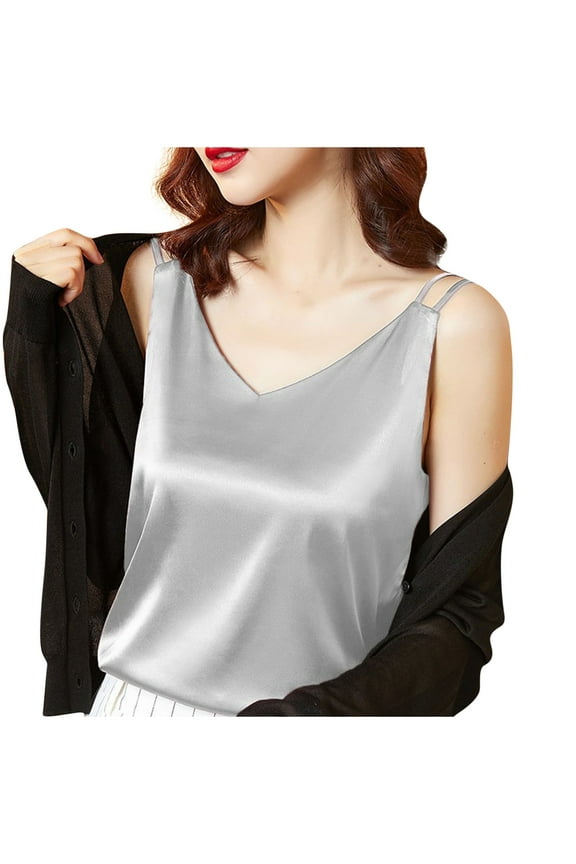 Women's Twofer Style Sleeveless Blouse Casual Tank Top for Everyday Wear and Office Casual Silver M