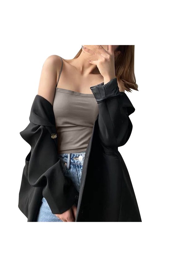 Women's Twofer Style Sleeveless Top Trendy Tank Top for Style and Party Outings Khaki Free Size