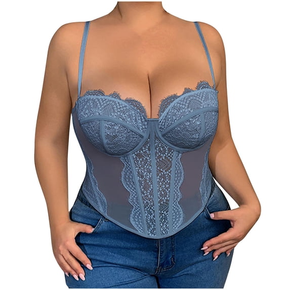SAFUNY Women's Underwire Corset Sleeveless Top Bustier Tank Top for Clubwear Blue XXL