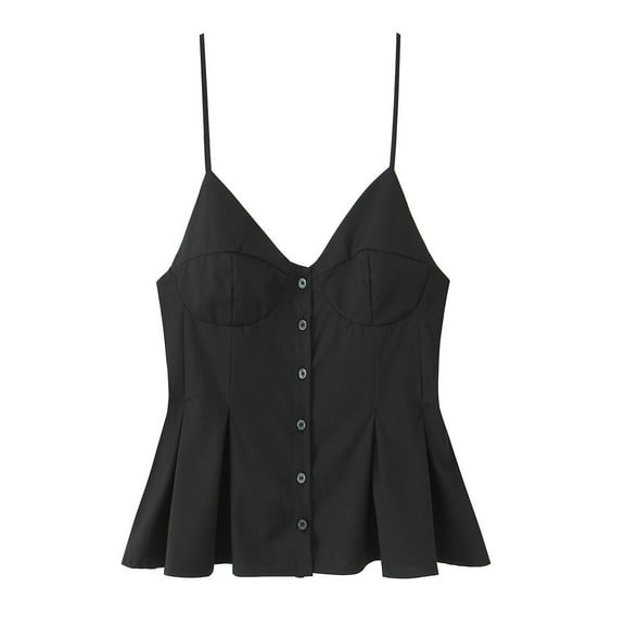 SAFUNY Women's V Neck Button Down Sleeveless Cami Top Form ting Tank Top for Layering and Everyday Style Black M