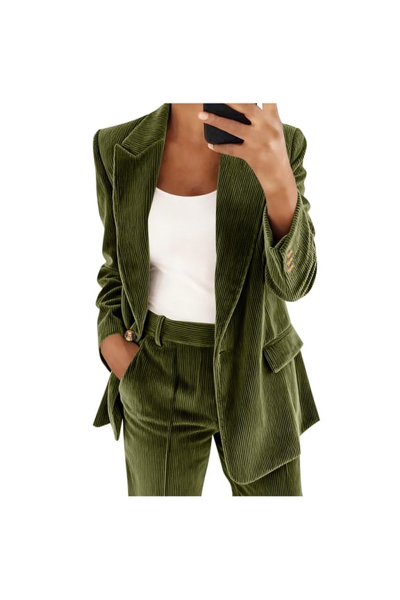 Women’s Velvet Double Breasted Blazer Structured Lapel Detail Stylish Durable for Office Meetings Formal Events Cool Seasons Army Green M