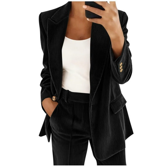 SAFUNY Women’s Velvet Double Breasted Blazer Structured Lapel Detail Stylish Durable for Office Meetings Formal Events Cool Seasons Black XXL