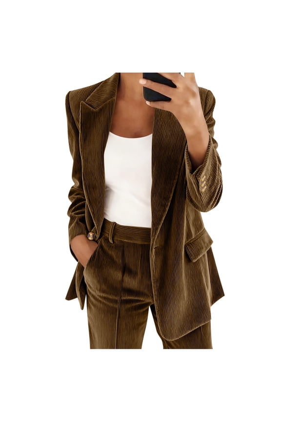 Women’s Velvet Double Breasted Blazer Structured Lapel Detail Stylish Durable for Office Meetings Formal Events Cool Seasons Brown S
