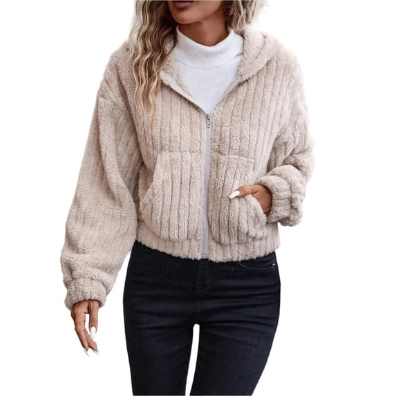 SAFUNY Women’s Zip Up Cinched Waist Fleece Jacket Fabric Slim Comfortable for Daily Errands Loungewear Spring Autumn Khaki S