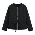 thumbnail image 1 of SAFUNY Women’s cinched waist quilted cropped jacket with soft texture adjustable tie stylish warm for casual dates weekend trips cool weather Black L, 1 of 1