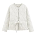 thumbnail image 1 of SAFUNY Women’s cinched waist quilted cropped jacket with soft texture adjustable tie stylish warm for casual dates weekend trips cool weather White L, 1 of 1