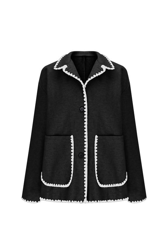Women’s contrast hooded cropped jacket with patch pockets zipper closure stylish cozy for casual dates streetwear cool seasons Black S