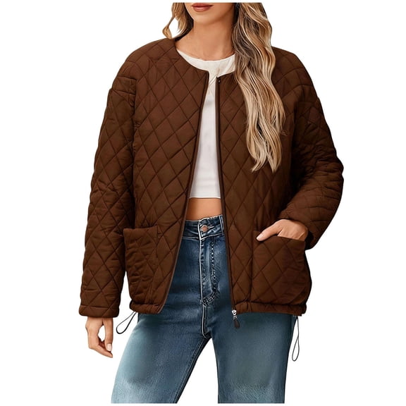 SAFUNY Women’s cropped open front jacket with loose lightweight chic for office casual outings spring autumn Coffee S