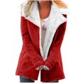 thumbnail image 1 of SAFUNY Women’s fuzzy lined collared jacket with soft texture warm stylish for casual dates daily wear winter Red XL, 1 of 2