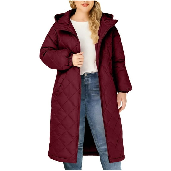 SAFUNY Women’s fuzzy lined long coat with stand collar warm elegant for travel daily commutes winter cold weather Wine S