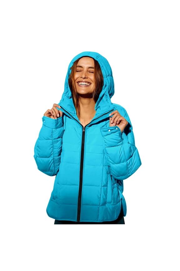 Women’s hooded cropped casual jacket with zip closure lightweight portable for leisure trips daily errands spring Blue XXL