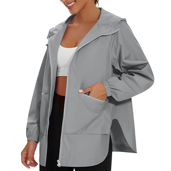 SAFUNY Women’s hooded drawstring cropped trench coat with lightweight fabric practical stylish for daily commutes casual outings spring Gray XXL