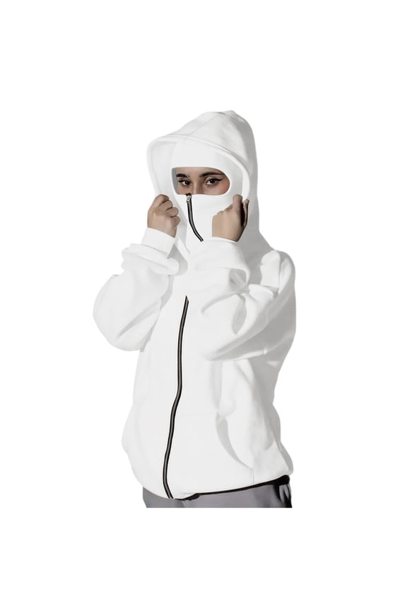 Women’s hooded face cover jacket with lightweight material practical for outdoor errands daily commutes all seasons White XXL