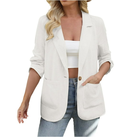 SAFUNY Women’s long open front blazer with relaxed fit elegant practical for layering formal events cool weather White L