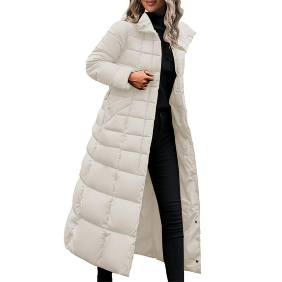 SAFUNY Women’s long quilted down jacket with slim design warm elegant for daily commutes outdoor activities winter White L