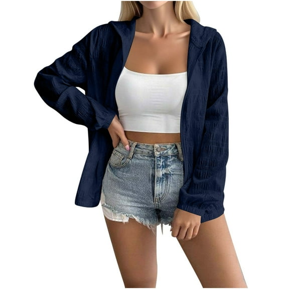SAFUNY Women’s open front cropped casual jacket with lightweight fabric comfortable trendy for daily outings spring Navy XXXL