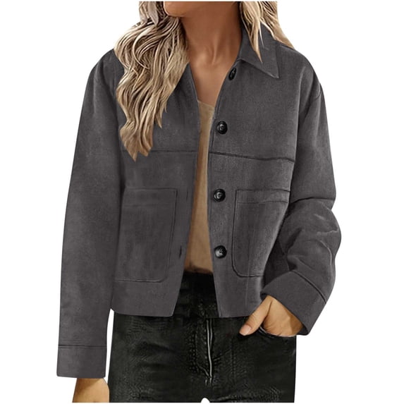 SAFUNY Women’s open front cropped casual jacket with lightweight material cozy stylish for daily wear spring autumn Dark Gray L